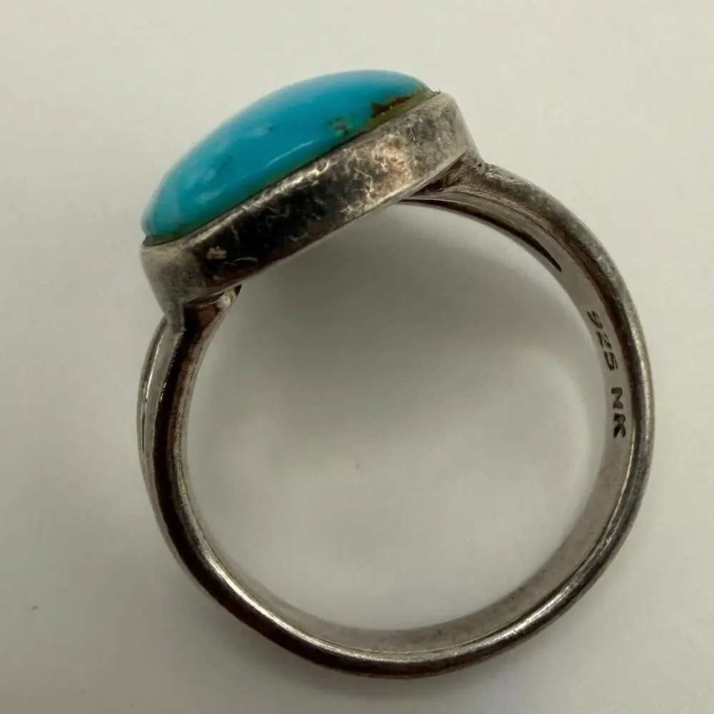 Vintage Sterling Silver 925 MK Thailand Pear Turquoise Cabochon Ring Size 8